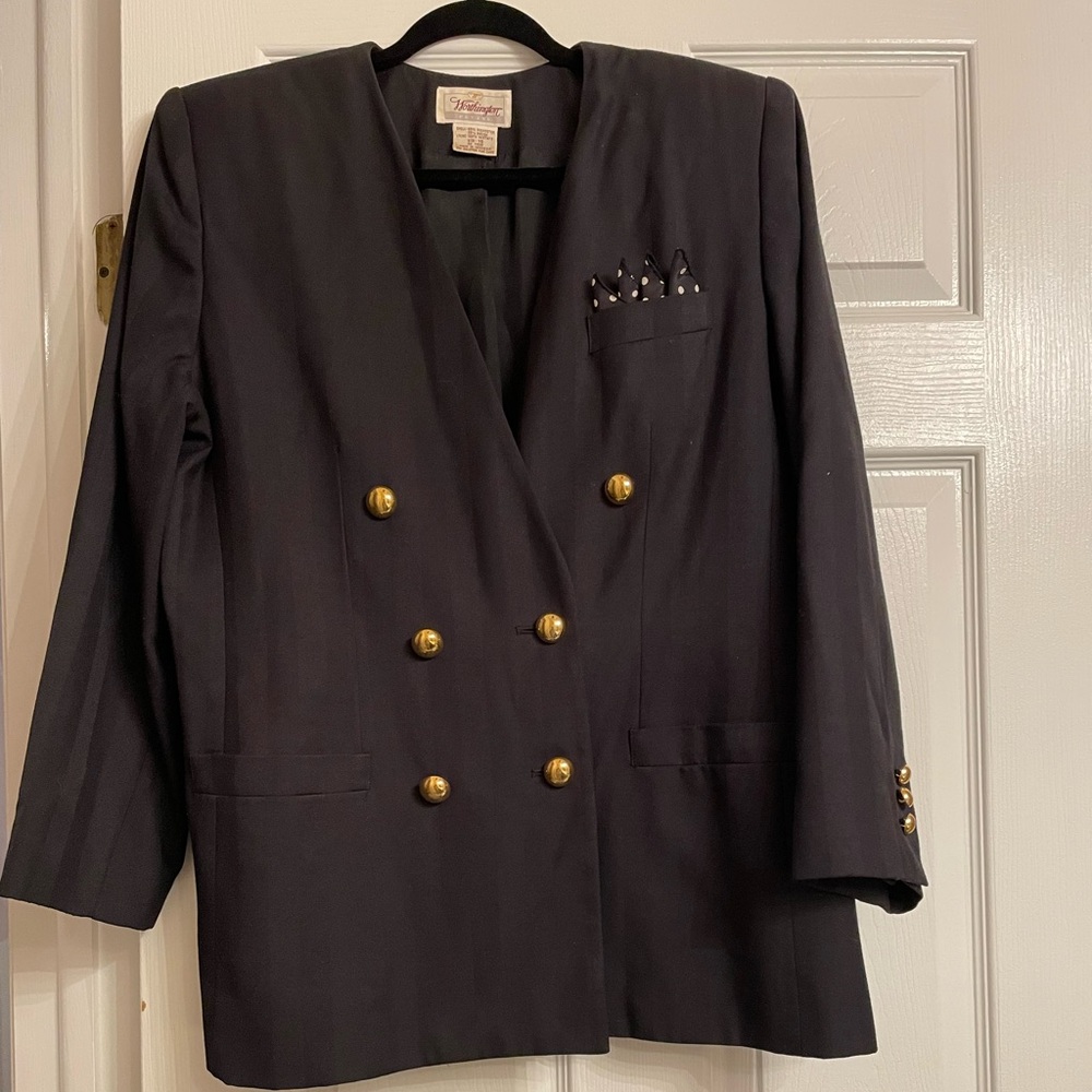 Vintage black pinstriped blazer. Size petite 16.